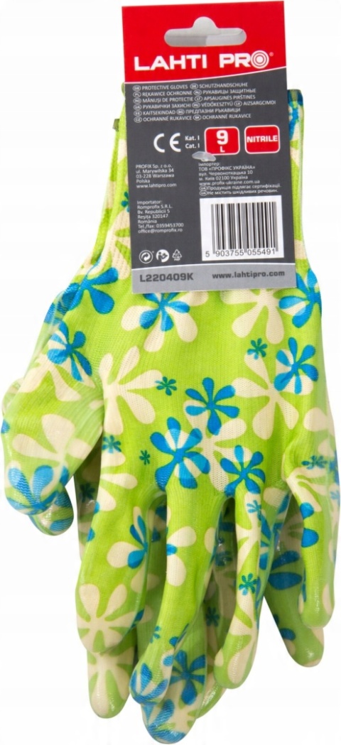 RĘKAWICE NITRYLOWE ZIELONE L220408P, KARTA, 8, CE, LAHTI