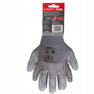 RĘKAWICE OCHRONNE PU SZARE - ROZMIAR 9 - LAHTI.