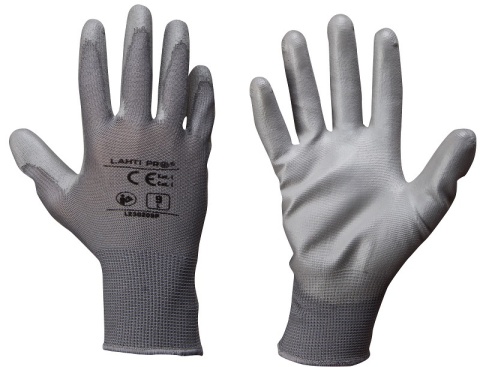 RĘKAWICE OCHRONNE PU SZARE - ROZMIAR 9 - LAHTI.