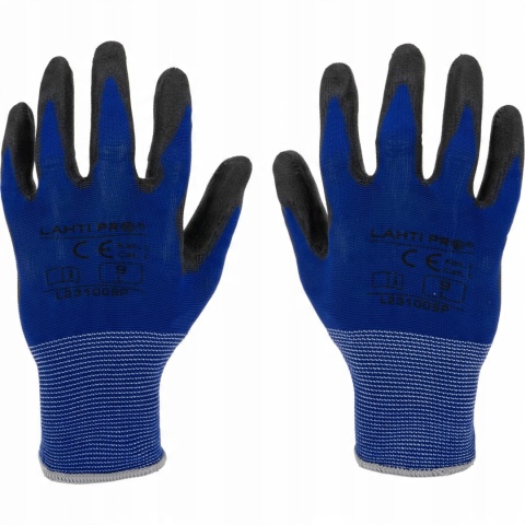 RĘKAWICE PU NIEBIESKO-CZARNE L231009P, KARTA, "9", CE, LAHTI