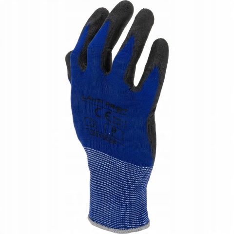 RĘKAWICE PU NIEBIESKO-CZARNE L231009P, KARTA, "9", CE, LAHTI