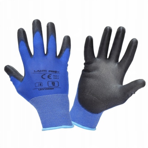 RĘKAWICE PU NIEBIESKO-CZARNE L231010P, KARTA, "10", CE,LAHTI
