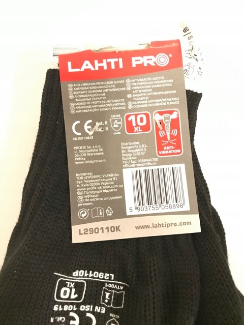 Rękawice Antywibracyjne Czarne Lahti L290110P
