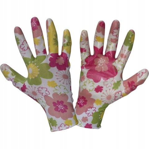 Rękawice nitrylowe wzór kwiatki różowe "7" - Lahti