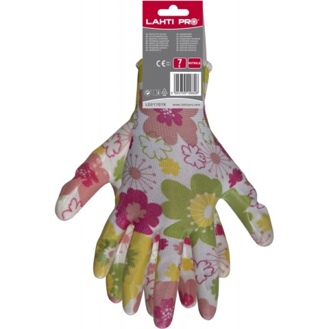 Rękawice nitrylowe z kwiatkami róż. Lahti, rozmiar 9