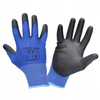 Rękawice robocze PU, niebiesko-czarne, certyfikat CE, Lahti