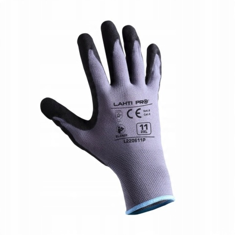 Rękawice robocze nitrilowe L220609P, szaro-czarne