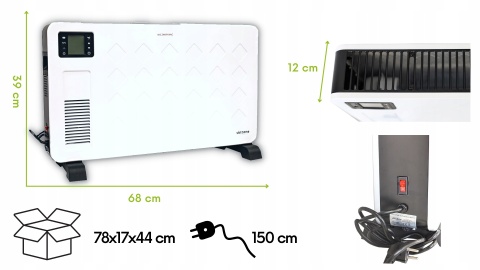 Grzejnik konwektor wyświetlacz LED pilot 2300W