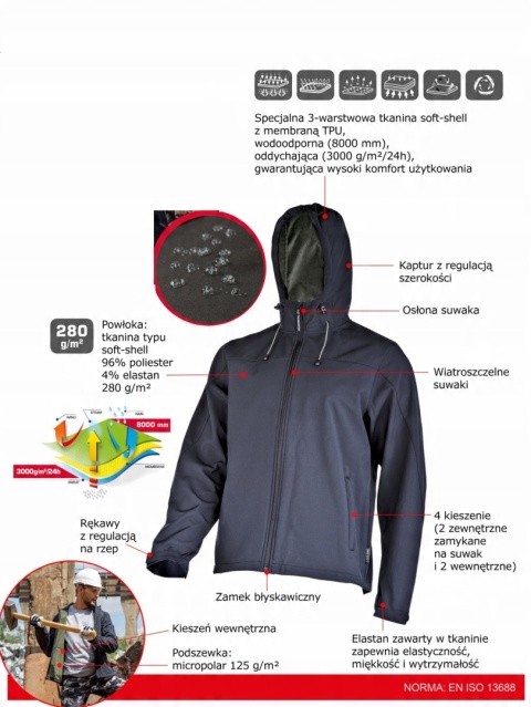 Kurtka Softshell Lahti z Kapturem, Czarna, Rozmiar 3XL