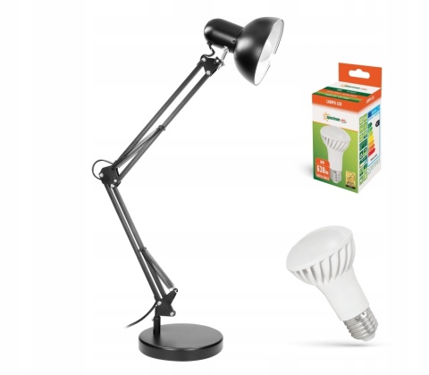 Lampa biurkowa DEON, 60W, E27, wysoka, stal,czarn