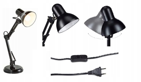 Lampa biurkowa DEON, 60W, E27, wysoka, stal,czarn