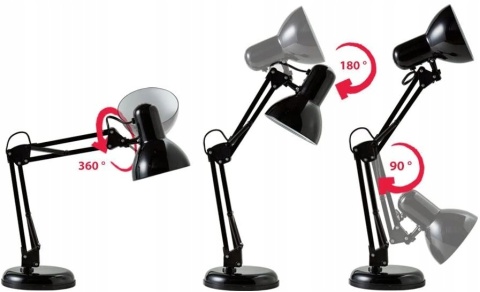 Lampa biurkowa DEON, 60W, E27, wysoka, stal,czarn