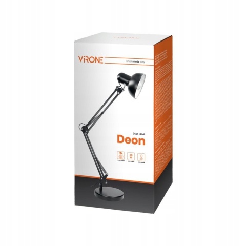Lampa biurkowa DEON, 60W, E27, wysoka, stal,czarn