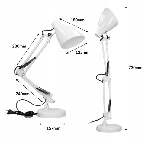 Lampa biurkowa DIAN 60W stalowa, biała