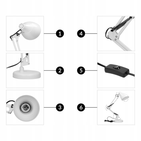 Lampa biurkowa DIAN 60W stalowa, biała