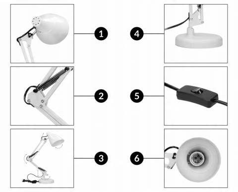 Lampa biurkowa DIAN 60W stalowa, biała