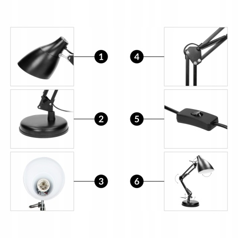 Lampa biurkowa DIAN 60W stalowa, czarna