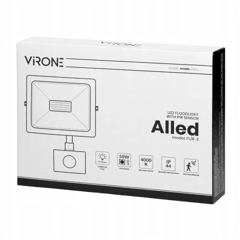 Naświetlacz LED, ALLED 50W z PIR, 3700lm,IP44,4000K