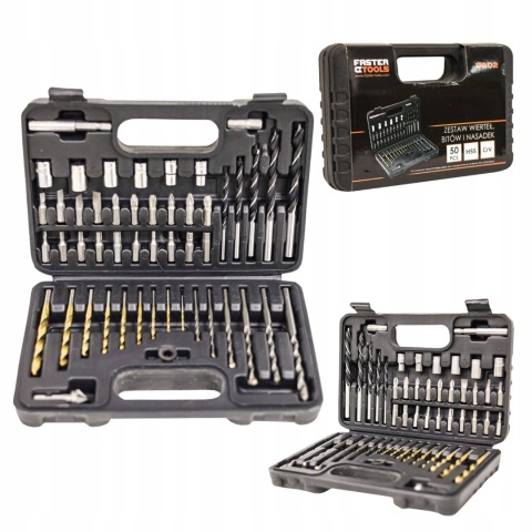 Zestaw wierteł bitów i nasadek 50 el. FASTER TOOLS