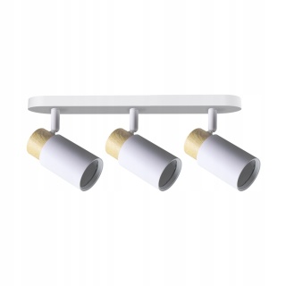 LAMPA SUFITOWA CLARO LISTWA BIAŁY 3X15W GU10 KLOSZ BIAŁY+DREWNIANY