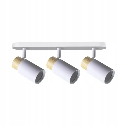 LAMPA SUFITOWA CLARO LISTWA BIAŁY 3X15W GU10 KLOSZ BIAŁY+DREWNIANY