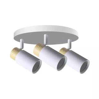 LAMPA SUFITOWA CLARO PLAFON BIAŁY 3X15W GU10 KLOSZ BIAŁY+DREWNIANY