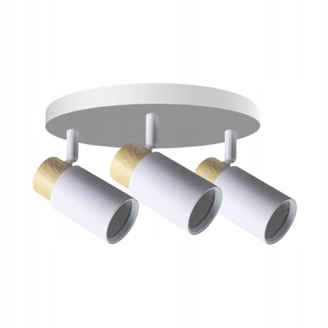 LAMPA SUFITOWA CLARO PLAFON BIAŁY 3X15W GU10 KLOSZ BIAŁY+DREWNIANY