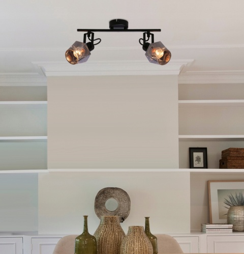 LAMPA SUFITOWA RANDI LISTWA CZARNY MATOWY 2X15W E14 KLOSZ DYMIONY