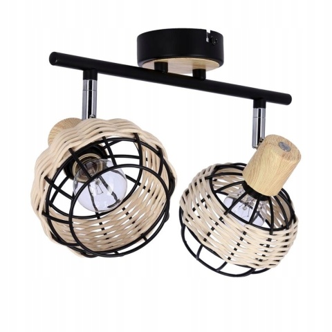 LAMPA WISZĄCA TAJGA LISTWA CZARNY+DREWNIANY 2X40W E14 KLOSZ CZARNY+DR