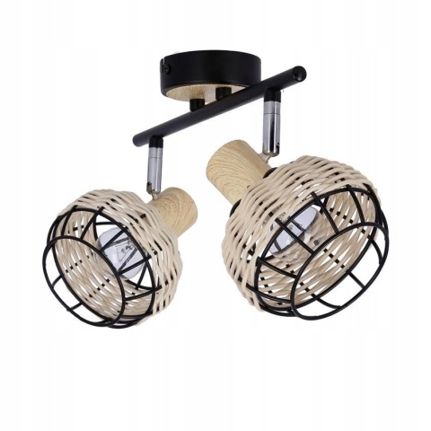 LAMPA WISZĄCA TAJGA LISTWA CZARNY+DREWNIANY 2X40W E14 KLOSZ CZARNY+DR