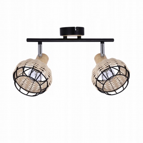 LAMPA WISZĄCA TAJGA LISTWA CZARNY+DREWNIANY 2X40W E14 KLOSZ CZARNY+DR