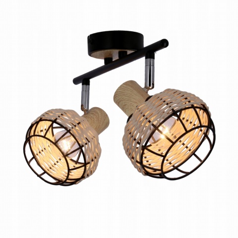 LAMPA WISZĄCA TAJGA LISTWA CZARNY+DREWNIANY 2X40W E14 KLOSZ CZARNY+DR