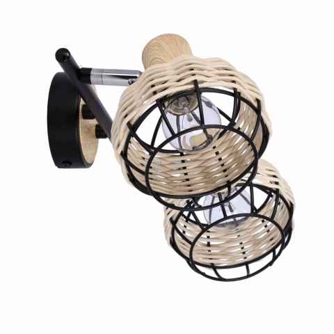 LAMPA WISZĄCA TAJGA LISTWA CZARNY+DREWNIANY 2X40W E14 KLOSZ CZARNY+DR