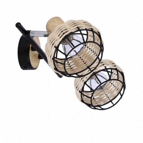 LAMPA WISZĄCA TAJGA LISTWA CZARNY+DREWNIANY 2X40W E14 KLOSZ CZARNY+DR