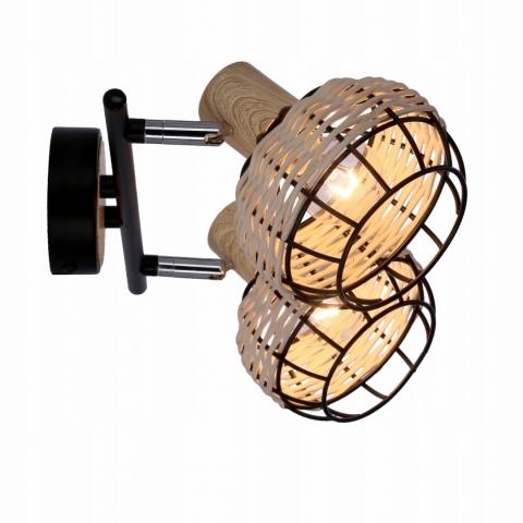 LAMPA WISZĄCA TAJGA LISTWA CZARNY+DREWNIANY 2X40W E14 KLOSZ CZARNY+DR