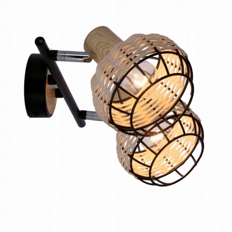 LAMPA WISZĄCA TAJGA LISTWA CZARNY+DREWNIANY 2X40W E14 KLOSZ CZARNY+DR