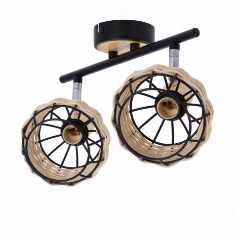 LAMPA WISZĄCA TAJGA LISTWA CZARNY+DREWNIANY 2X40W E14 KLOSZ CZARNY+DR