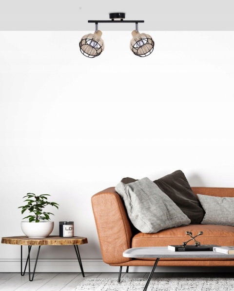 LAMPA WISZĄCA TAJGA LISTWA CZARNY+DREWNIANY 2X40W E14 KLOSZ CZARNY+DR