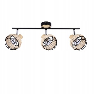LAMPA WISZĄCA TAJGA LISTWA CZARNY+DREWNIANY 3X40W E14 KLOSZ CZARNY+DR 2