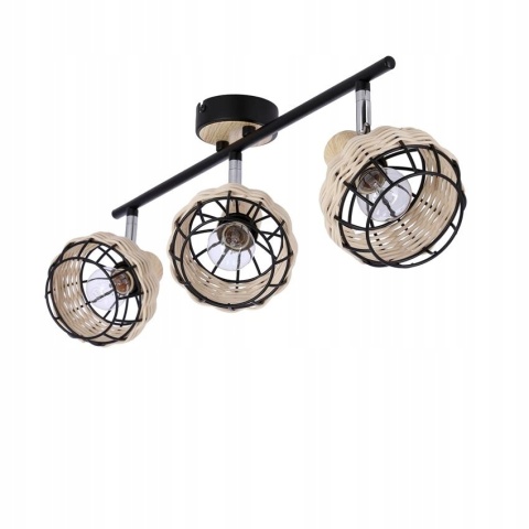 LAMPA WISZĄCA TAJGA LISTWA CZARNY+DREWNIANY 3X40W E14 KLOSZ CZARNY+DR 2