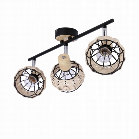 LAMPA WISZĄCA TAJGA LISTWA CZARNY+DREWNIANY 3X40W E14 KLOSZ CZARNY+DR 2
