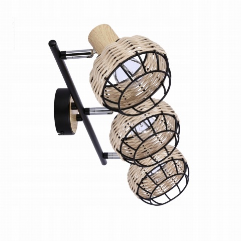 LAMPA WISZĄCA TAJGA LISTWA CZARNY+DREWNIANY 3X40W E14 KLOSZ CZARNY+DR 2