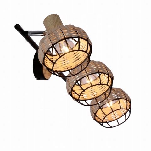LAMPA WISZĄCA TAJGA LISTWA CZARNY+DREWNIANY 3X40W E14 KLOSZ CZARNY+DR 2
