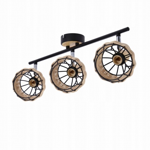 LAMPA WISZĄCA TAJGA LISTWA CZARNY+DREWNIANY 3X40W E14 KLOSZ CZARNY+DR 2