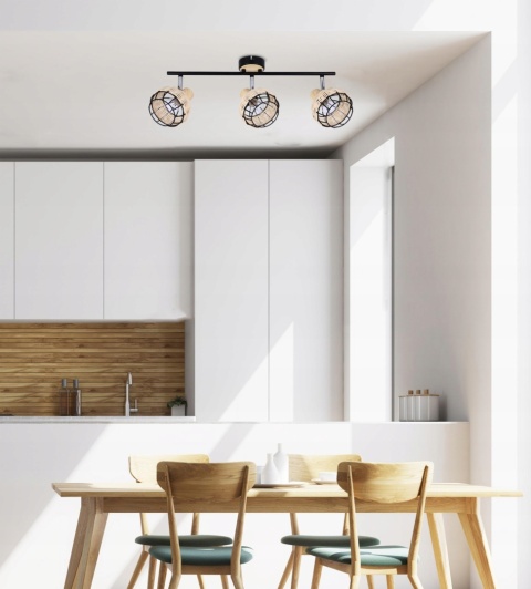 LAMPA WISZĄCA TAJGA LISTWA CZARNY+DREWNIANY 3X40W E14 KLOSZ CZARNY+DR 2