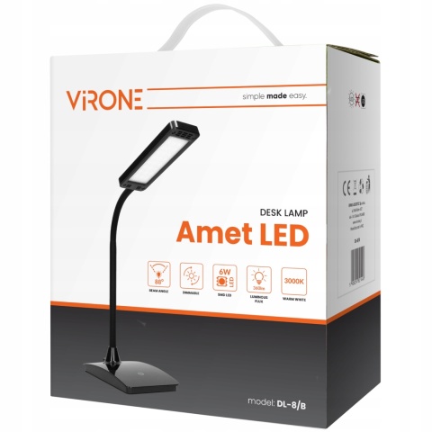 Lampka biurkowa AMET LED 6W, 3000K, f.ściem.czar / DL-8/B