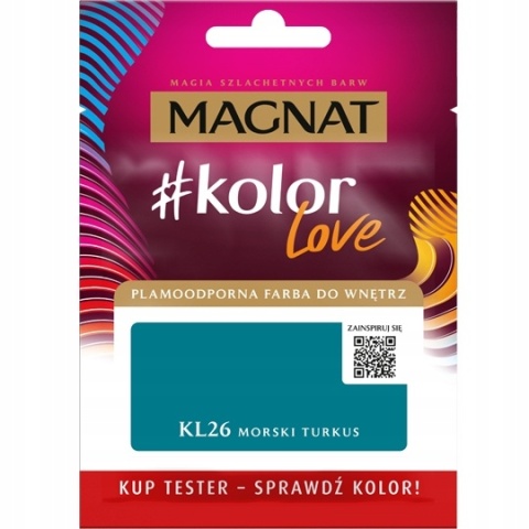 MAGNAT KOLOROWE LOVE farba plamoodporna TESTER KL26 morski turku 25ML
