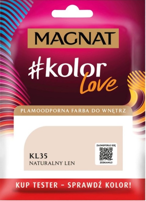 MAGNAT KOLOROWE LOVE farba plamoodporna TESTER KL35 naturaln len 25ML