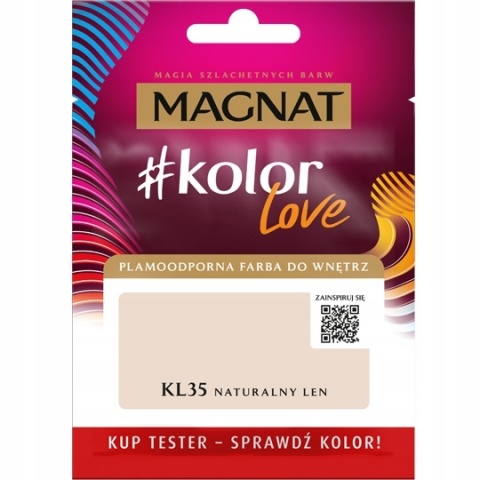 MAGNAT KOLOROWE LOVE farba plamoodporna TESTER KL35 naturaln len 25ML