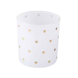 ŚWIECZNIK SZKLANY MATOWY 7,5X8 CM DEK. SERDUSZKA